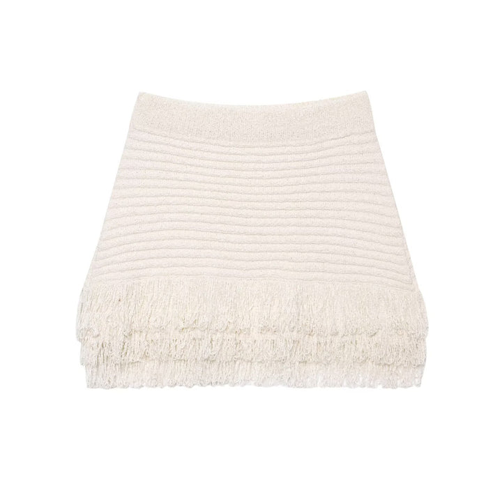 Damen Kurzarm-Strickjacke mit fransigem Saum und dekorativen Knöpfen Echo Archiv
