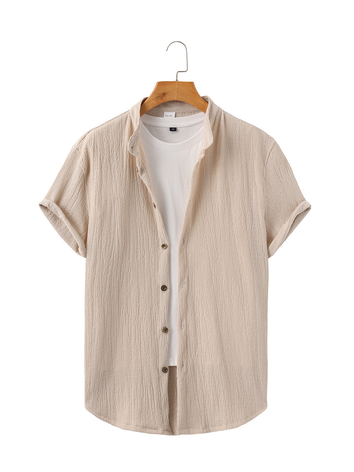 Herren nan leichtes Knitterstruktur-Überhemd mit umgeschlagenen Ärmeln entspannter Overshirt-Silhouette Echo Archiv
