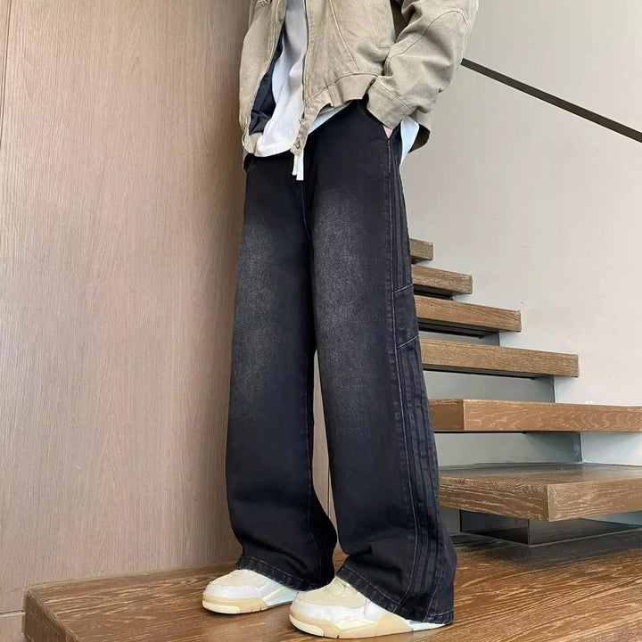Herren weit geschnittene Denim-Hose mit seitlichen Streifen und Taschen Echoarchiv