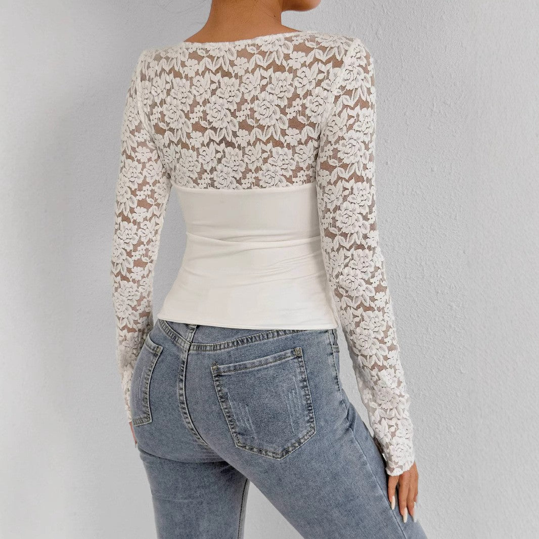 Damen Elegantes Oberteil mit Spitzenärmeln Echo Archiv