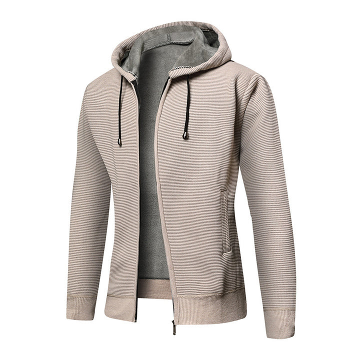 Herren fleecegefütterte Kapuzenjacke mit modischem Rippdesign Echoarchiv