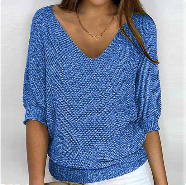 Damen nan lässiger Strickpullover mit V-Ausschnitt und Fledermausärmeln Echo Archiv