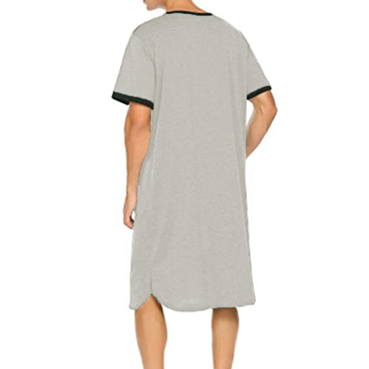Herren nan langes Baumwoll-Schlafshirt mit Henley-Kragen Echo Archiv