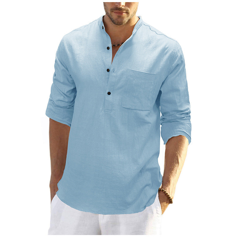 Herren Leinenhemd mit klassischem Henley-Ausschnitt und praktischer Brusttasche Echoarchiv