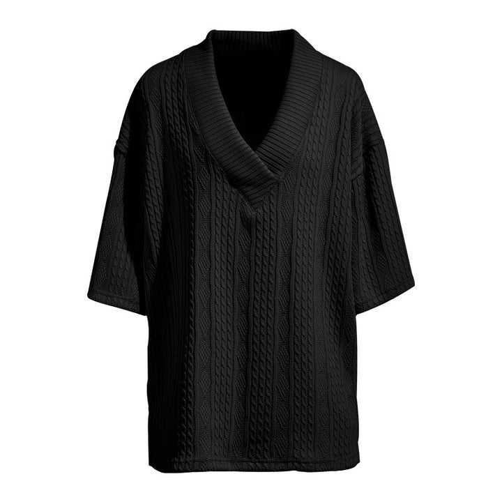 Damen nan Kurzarm-Strickpullover im weiten Schnitt mit tiefem V-Kragen und Zopfmuster Echo Archiv