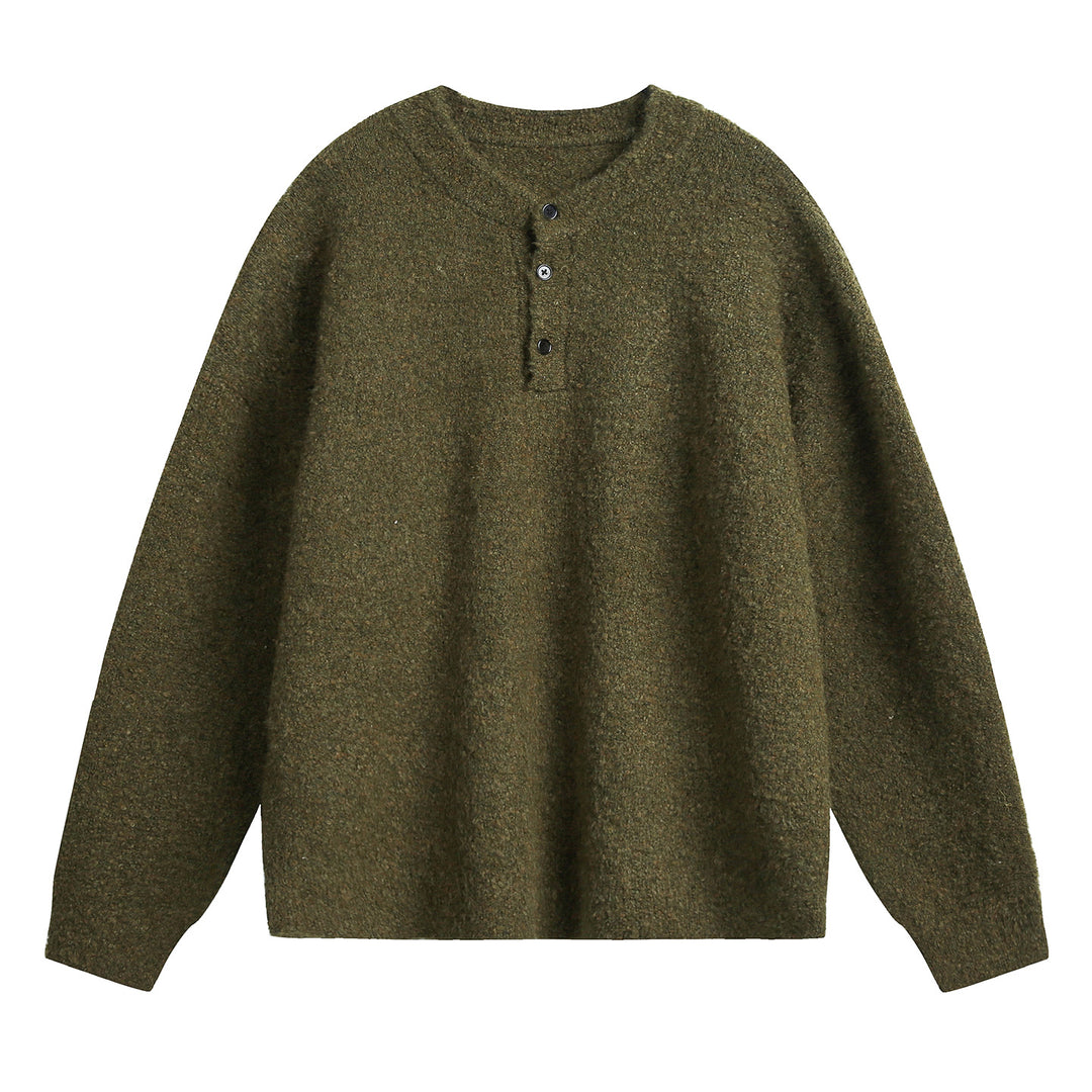 Unisex Grobgestrickter Henley-Pullover mit Rundhalsausschnitt und Knopfleiste Echo Archiv