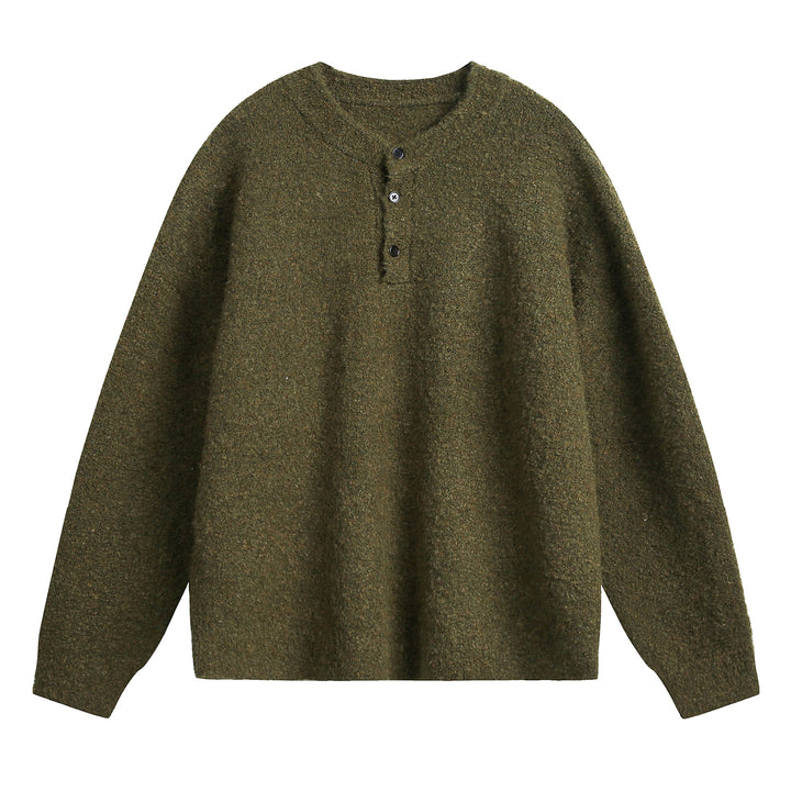 Unisex Grobgestrickter Henley-Pullover mit Rundhalsausschnitt und Knopfleiste Echo Archiv