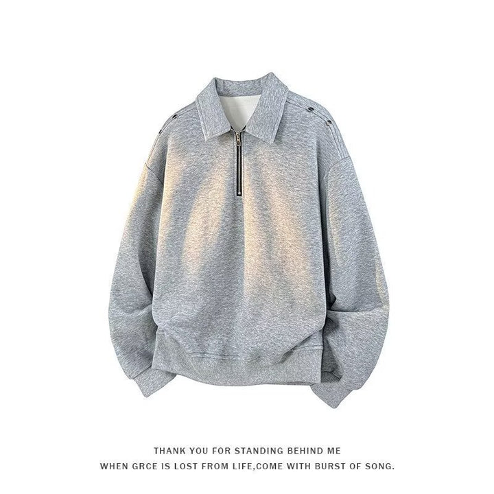 Herren Oversized Sweatshirt mit Reißverschluss-Kragen und Druckknopf-Schulterdetail – Norvane
