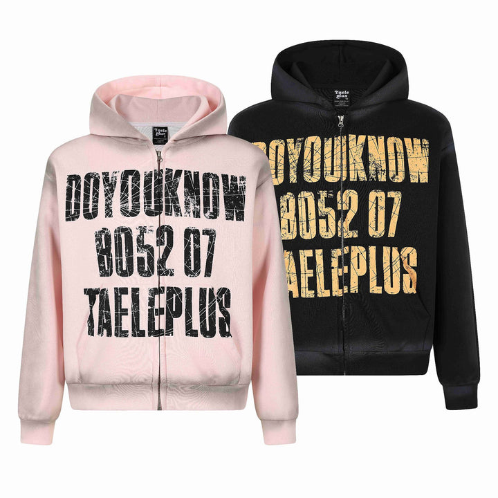 Unisex Kapuzenjacke mit durchgehendem Reißverschluss, großem Typo‑Print und Kängurutasche Echoarchiv