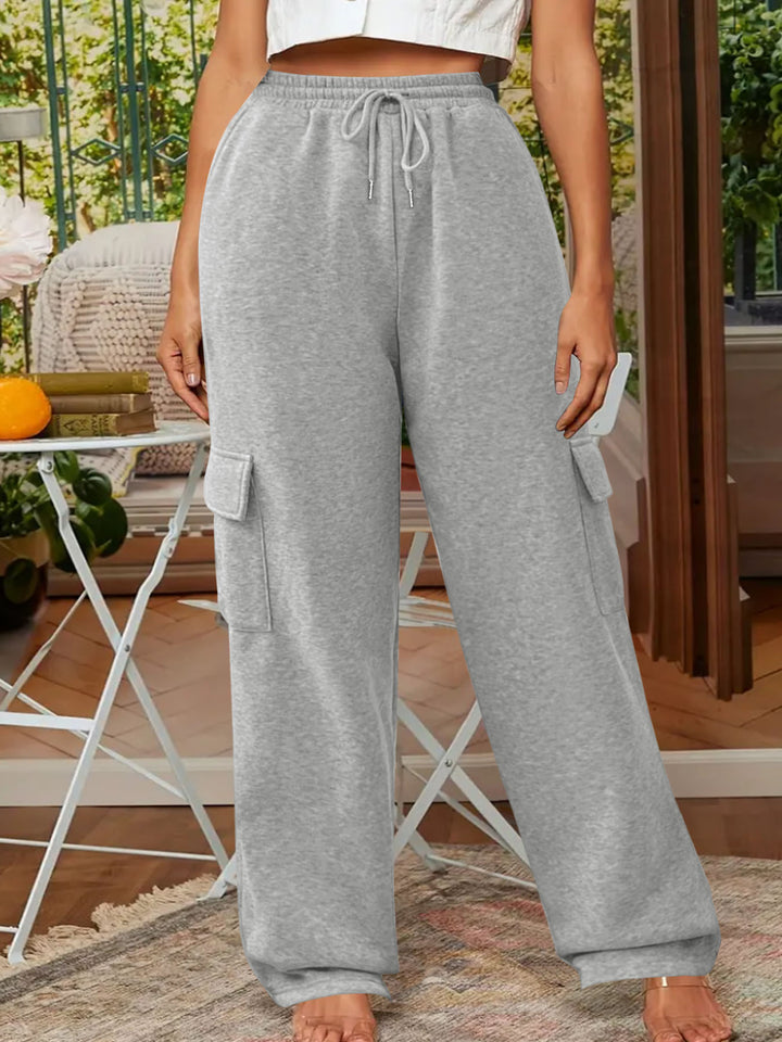 Damen Weiche Cargo-Loungehose mit elastischem Bund und weitem Bein Echoarchiv