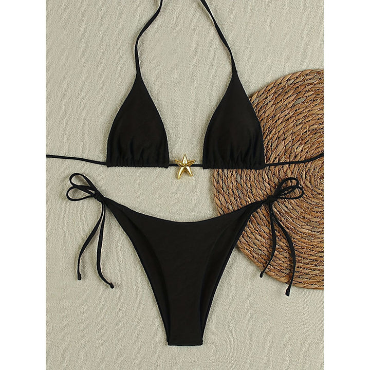 Damen Triangel-Bikini mit goldenen Akzenten und verstellbaren Trägern Echo Archiv