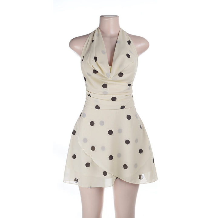 Damen verspieltes Polka-Dot Minikleid mit reinem Chiffon und raffiniertem Wickeldesign Echo Archiv
