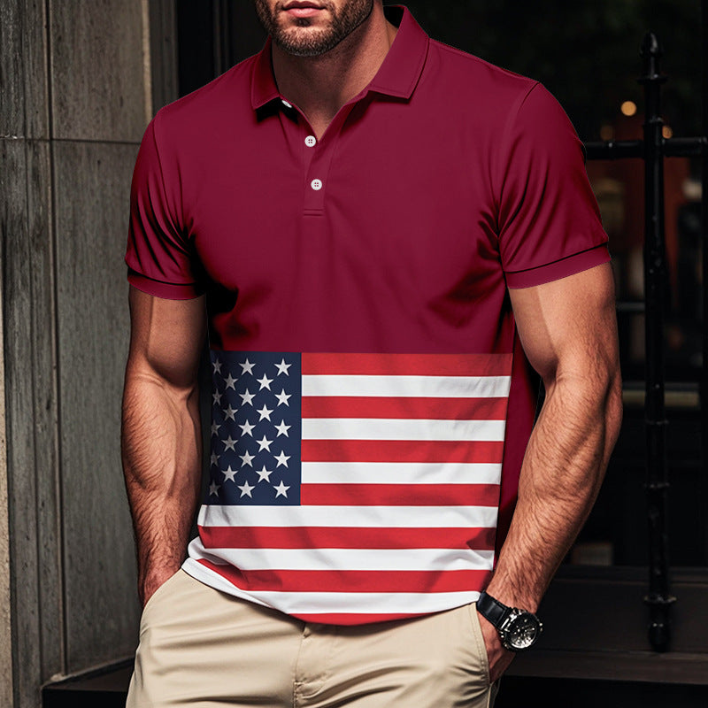 Herren Polohemd mit Amerikanischem Flaggen-Design und atmungsaktivem Stoff Echoarchiv