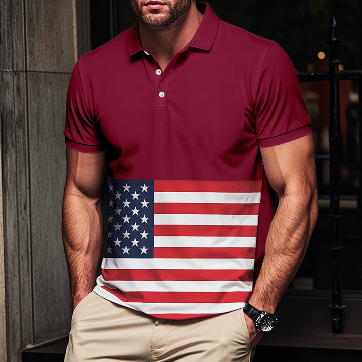 Herren Polohemd mit Amerikanischem Flaggen-Design und atmungsaktivem Stoff Echoarchiv