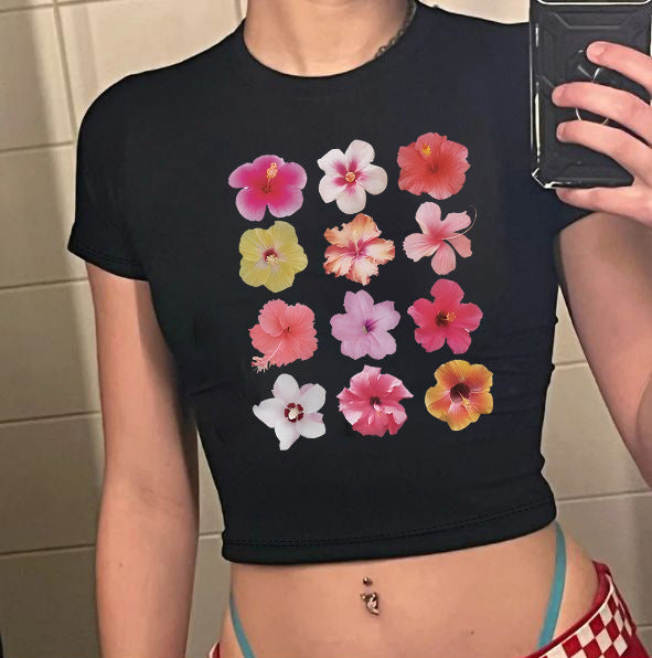 Damen Crop-T-Shirt mit kreativem Motiv und figurbetontem Schnitt Echo Archiv