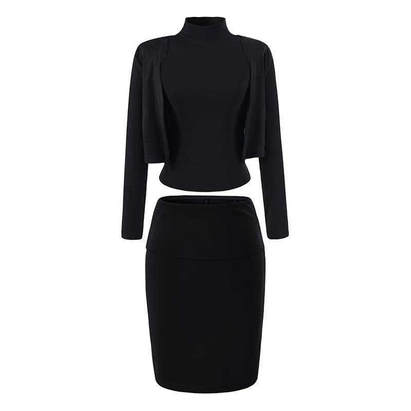 Damen Zweiteiliges Business-Strickset mit Rollkragen-Top, Bolero und Bleistiftrock Echoarchiv