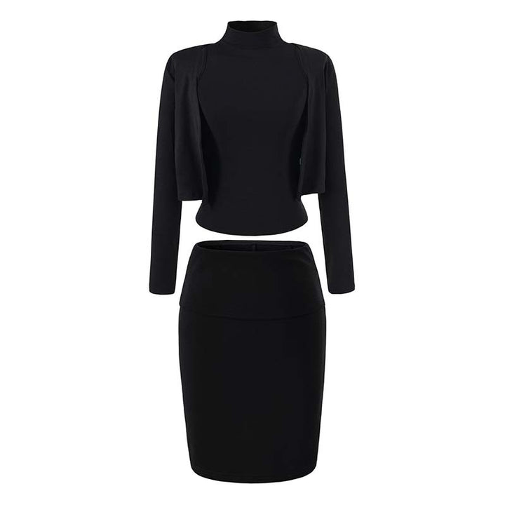 Damen Zweiteiliges Business-Strickset mit Rollkragen-Top, Bolero und Bleistiftrock Echoarchiv