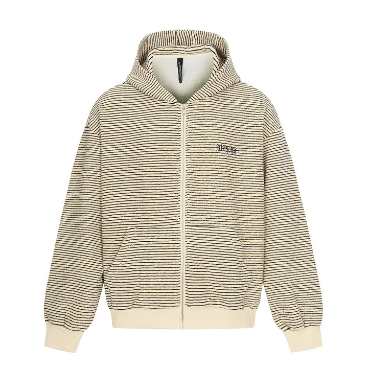 Unisex Gestreifte Kapuzen-Sweatjacke mit Reißverschluss und strukturierter Oberfläche Echoarchiv
