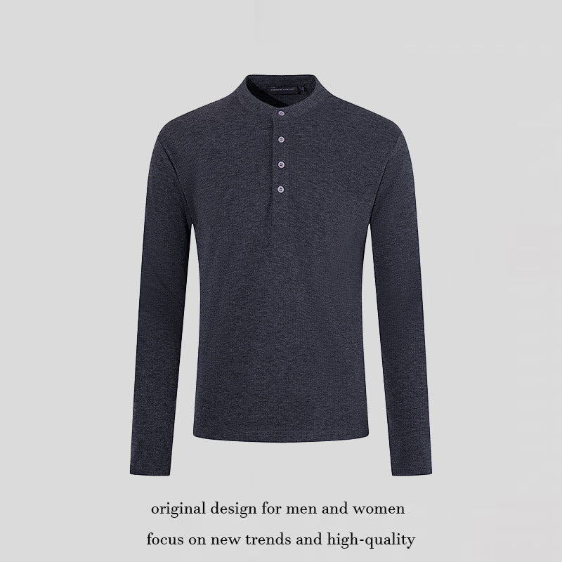 Herren Feinstrick-Langarmshirt mit Stehkragen und Knopfleiste Echoarchiv