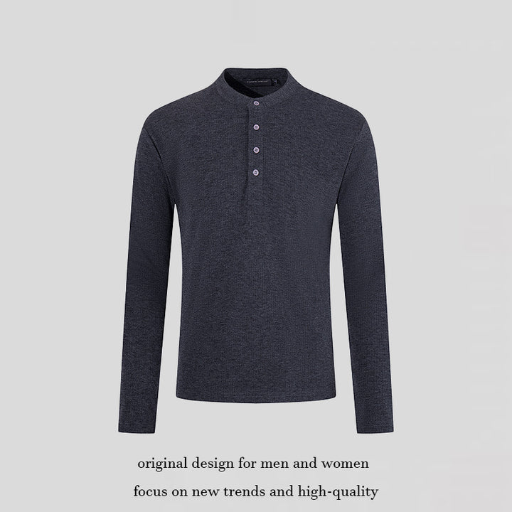 Herren Feinstrick-Langarmshirt mit Stehkragen und Knopfleiste Echoarchiv