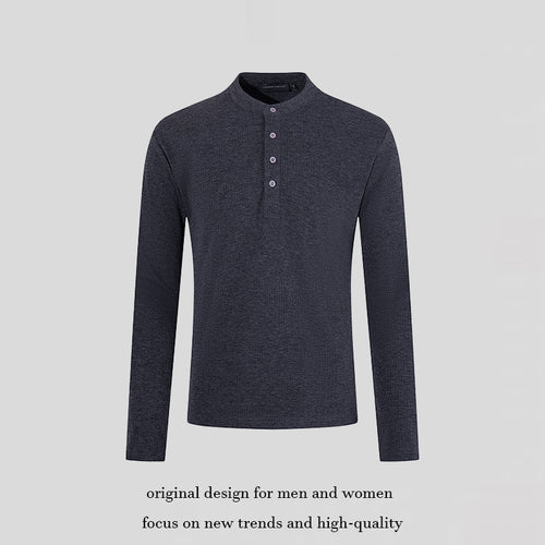 Herren Feinstrick-Langarmshirt mit Stehkragen und Knopfleiste Echoarchiv