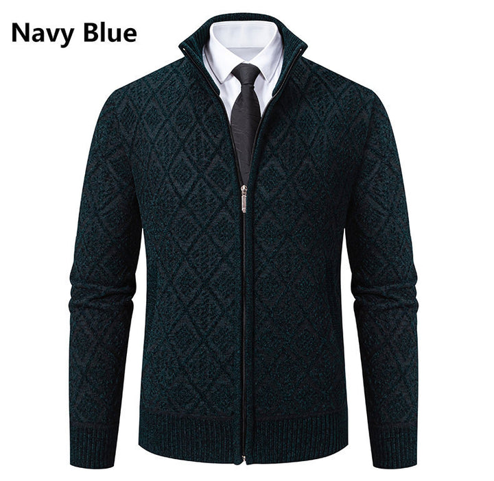 Herren Strickzipjacke mit Rautenmuster, Stehkragen und durchgehendem Reißverschluss Echo Archiv