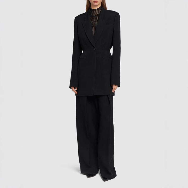 Damen Einreihiger Longblazer mit taillierter Silhouette und weiter Palazzohose Echoarchiv