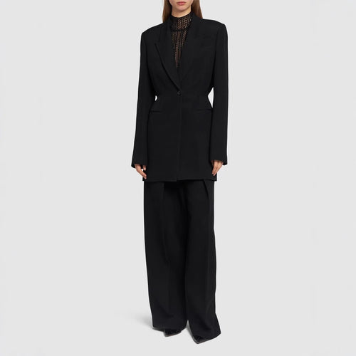 Damen Einreihiger Longblazer mit taillierter Silhouette und weiter Palazzohose Echoarchiv