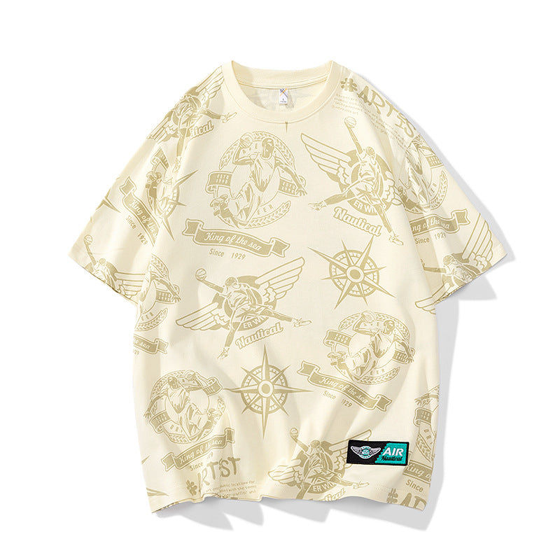 Herren Oversize-Print-T-Shirt mit Allover-Nautical-Logos und Rundhalsausschnitt Echo Archiv
