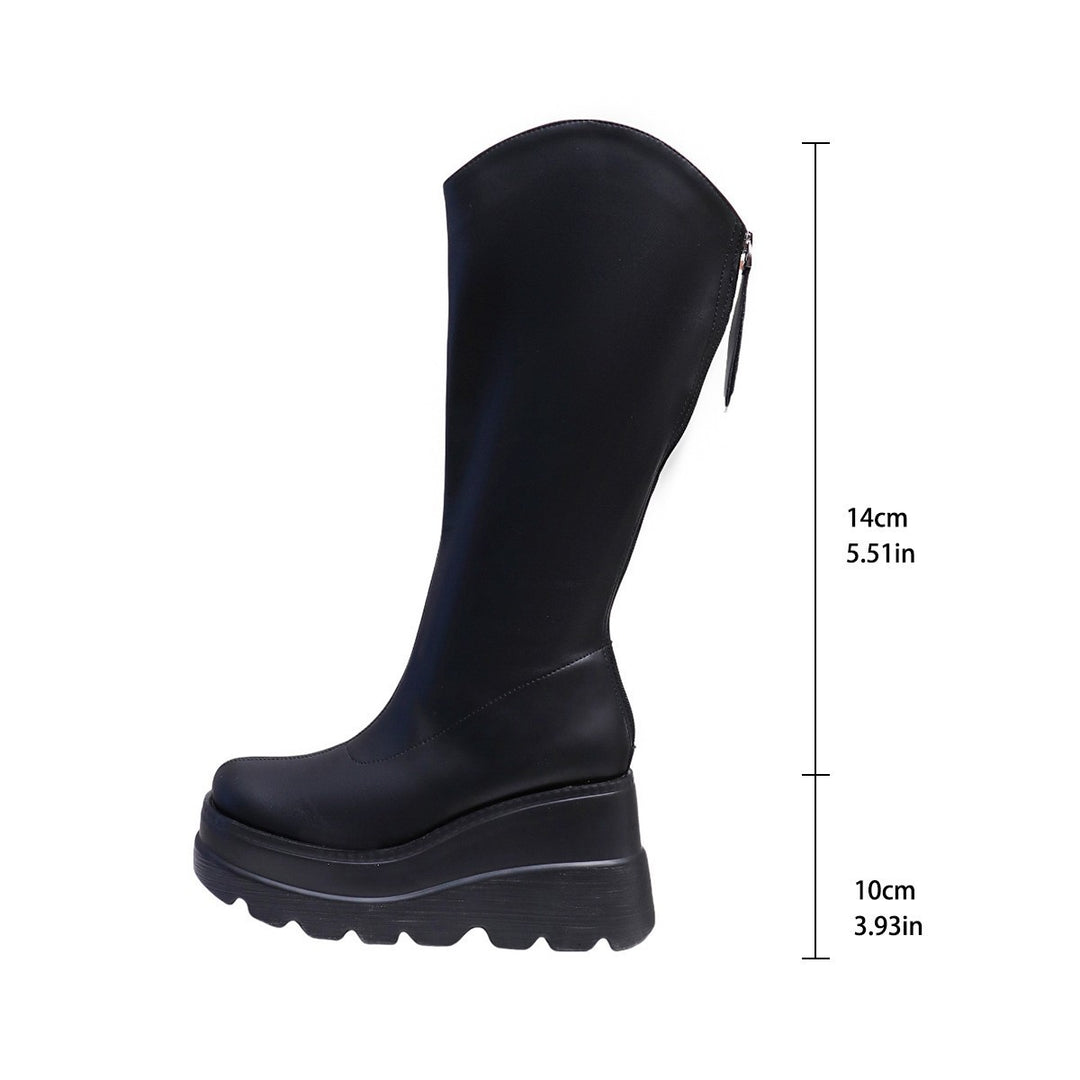 Damen Kniehohe Plateau‑Boots mit grober Lug‑Sohle, verdeckter Keilsohle und Seitenreißverschluss Echo Archiv