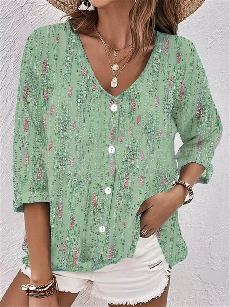 Damen Bluse mit Floralem Druck und Modernem Knopfdesign Echoarchiv
