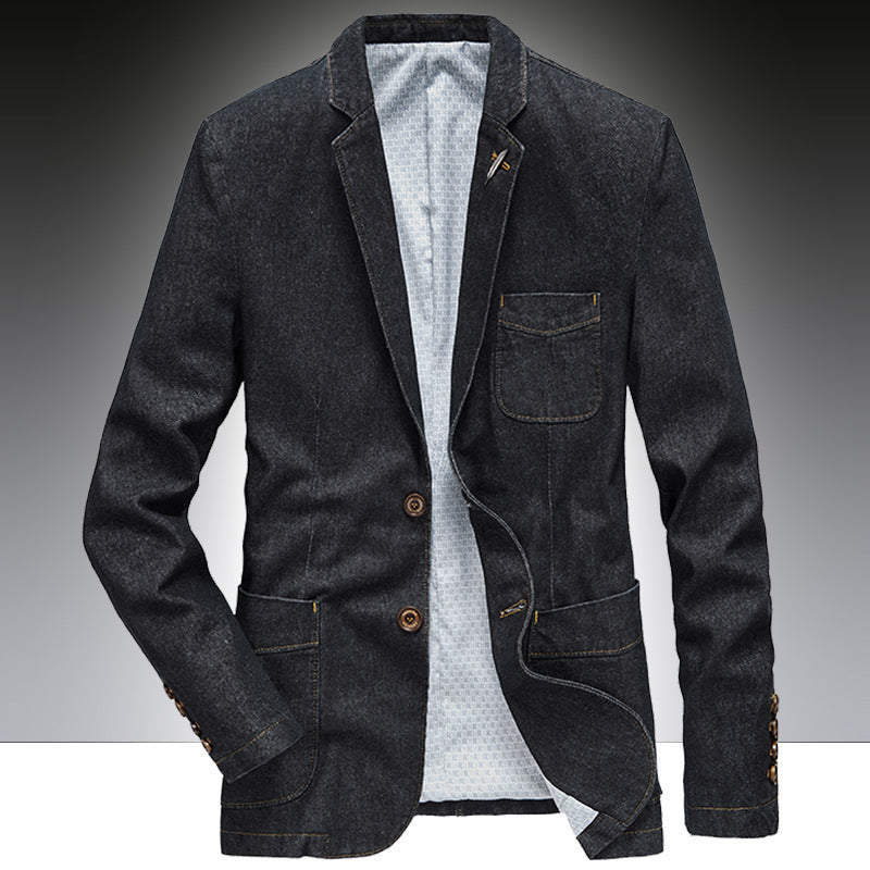 Herren Denim-Sakko im smart-casual Slim-Fit mit aufgesetzten Taschen und Reverskragen – Tianoro
