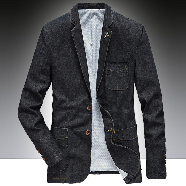 Herren Denim-Sakko im smart-casual Slim-Fit mit aufgesetzten Taschen und Reverskragen – Tianoro