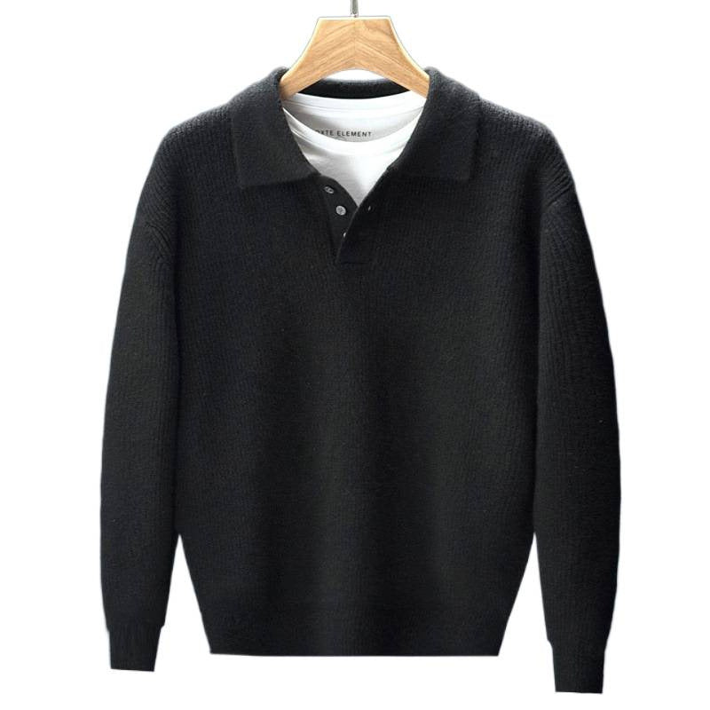 Herren Feinstrick-Polopullover mit halber Knopfleiste und legerer Oversize-Passform Echoarchiv