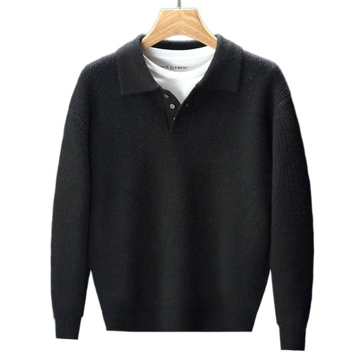 Herren Feinstrick-Polopullover mit halber Knopfleiste und legerer Oversize-Passform Echoarchiv
