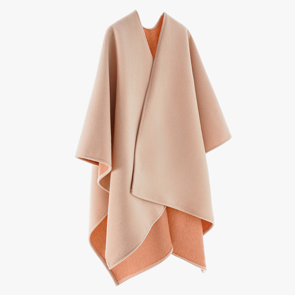 Damen Asymmetrischer Wollmix-Capeponcho mit drapiertem Wickelvorderteil – Avérine