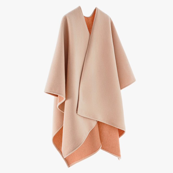 Damen Asymmetrischer Wollmix-Capeponcho mit drapiertem Wickelvorderteil – Avérine