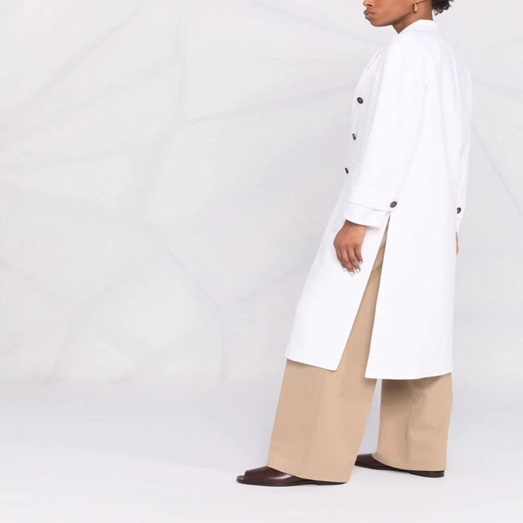 Damen Zweireihiger Midimantel im modernen Tailoring mit verlängertem Revers und aufgesetzten Taschen Echoarchiv