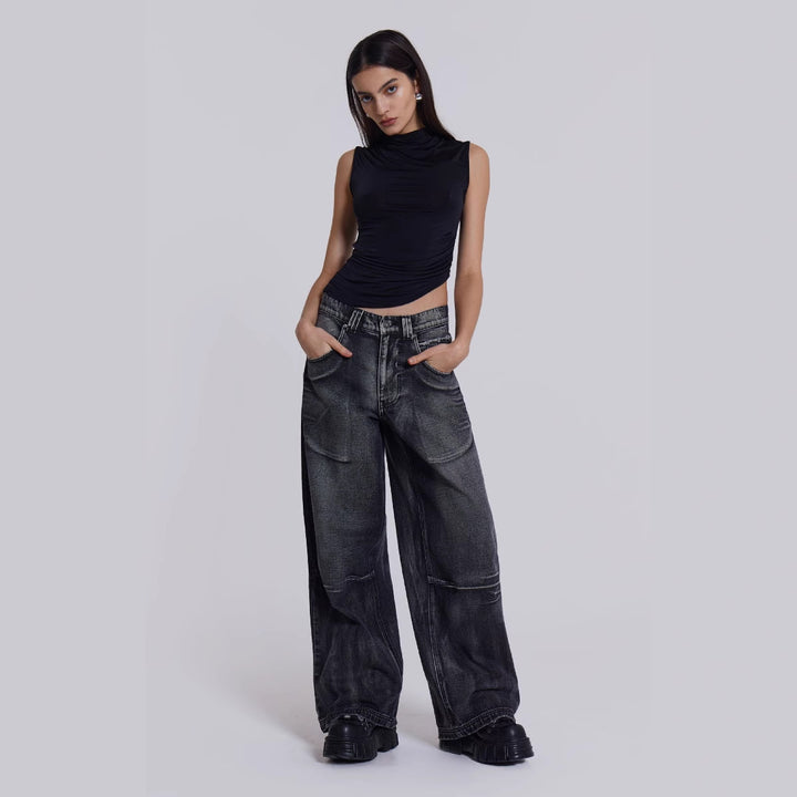 Damen weite Jeans mit kunstvollem Flügel-Design und einzigartigen Details Echo Archiv