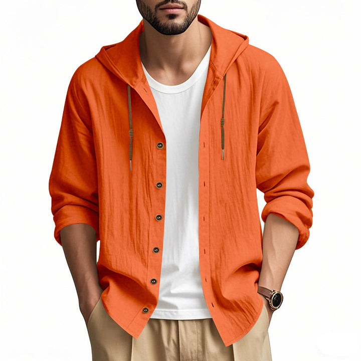 Herren nan leichtes Kapuzenhemdjacke aus Leinenoptik mit durchgehender Knopfleiste Echo Archiv