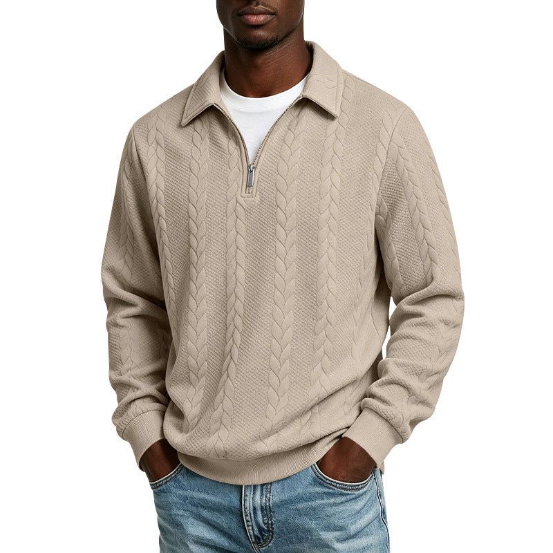 Herren Troyer-Strickpullover mit halbem Reißverschluss und Zopfmuster Echoarchiv