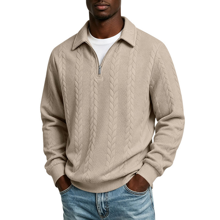 Herren Troyer-Strickpullover mit halbem Reißverschluss und Zopfmuster Echoarchiv