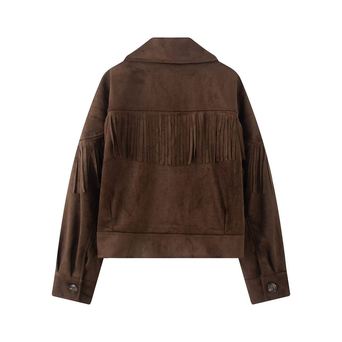 Damen Kurzjacke im Wildleder‑Look mit Fransenbesatz und Hemdkragen Echoarchiv