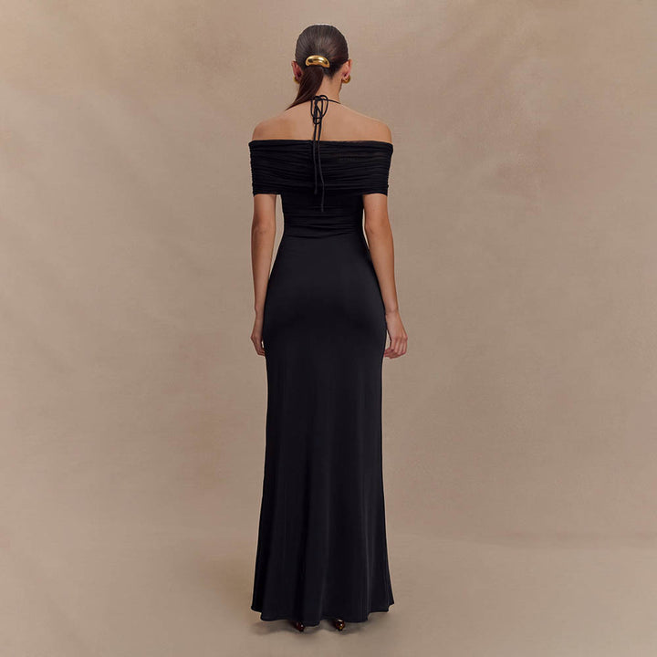 Damen Elegantes Maxi-Kleid mit schulterfreien Raffungen Echo Archiv