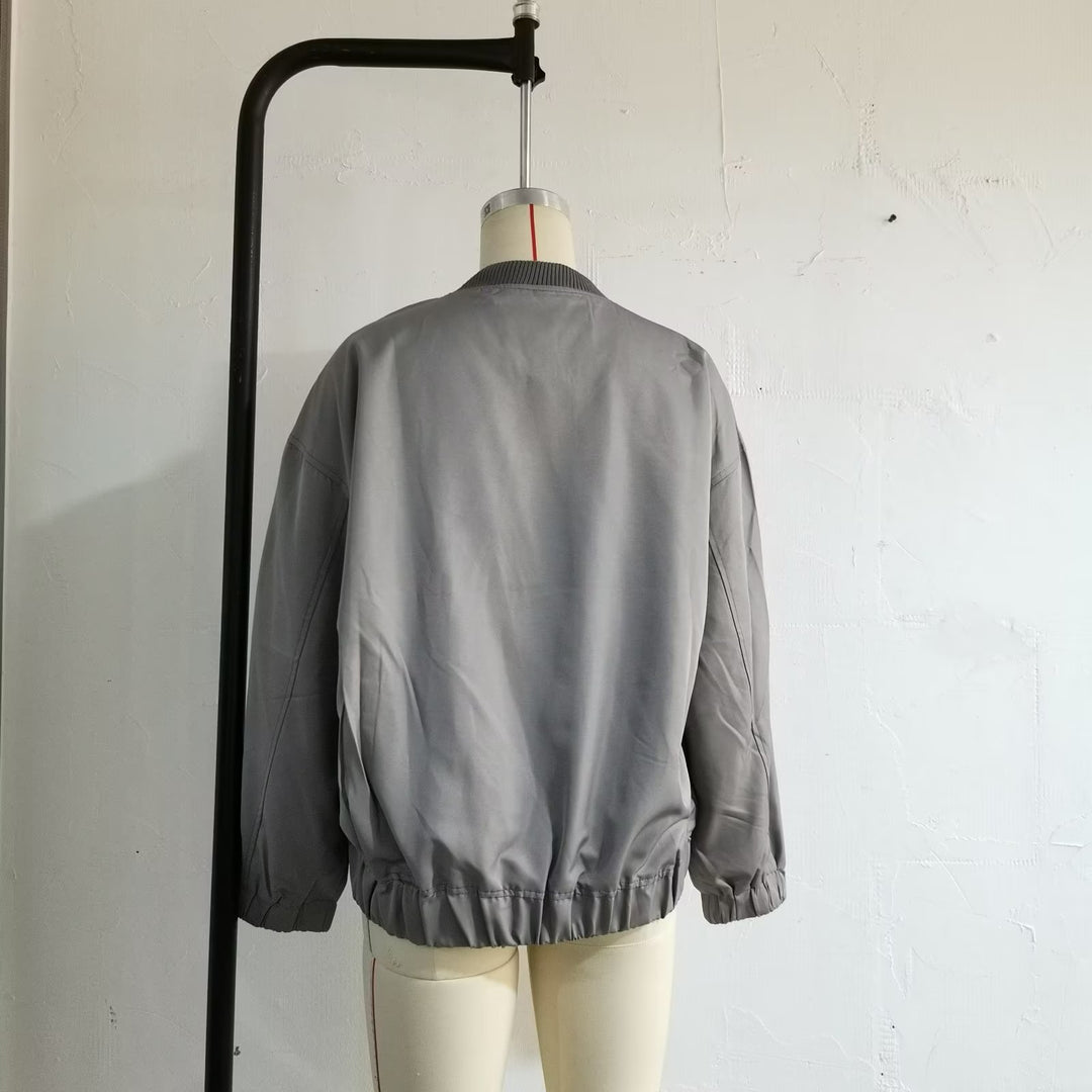 Unisex leichter Oversize-Bomber mit durchgehendem Metallreißverschluss geripptem Kragen und elastischem Saum – Brevano