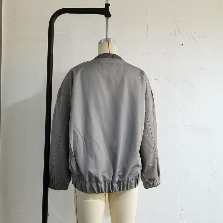 Unisex leichter Oversize-Bomber mit durchgehendem Metallreißverschluss geripptem Kragen und elastischem Saum – Brevano