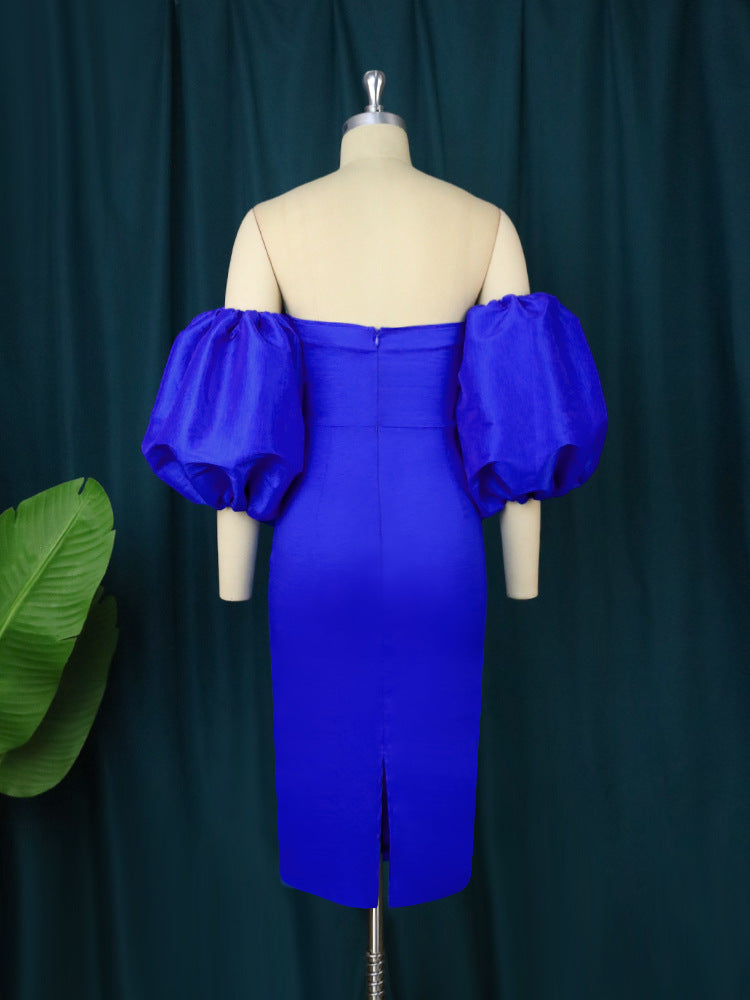 Damen figurbetontes Kleid mit schulterfreiem Design und voluminösen Puffärmeln Echo Archiv