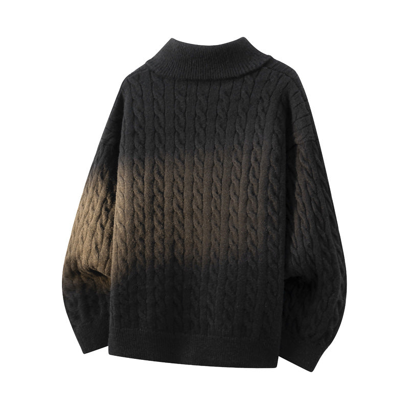 Damen Grobgestrickter Half-Zip Pullover mit Zopfmuster und Stehkragen Echoarchiv
