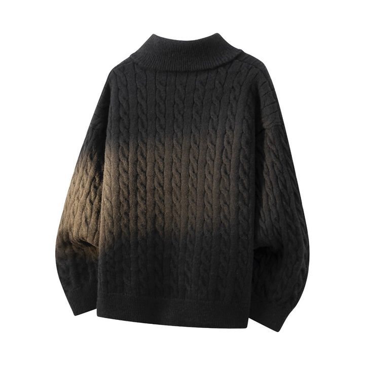 Damen Grobgestrickter Half-Zip Pullover mit Zopfmuster und Stehkragen Echoarchiv