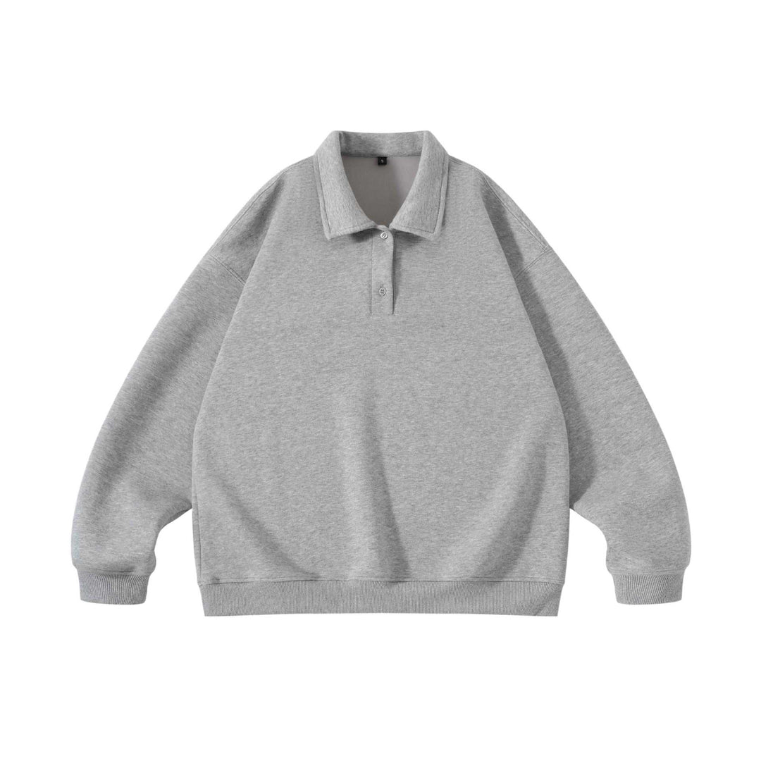 Unisex Oversize-Henley-Polo-Sweatshirt mit Kentkragen, Raglanärmeln und Rippbündchen Echoarchiv
